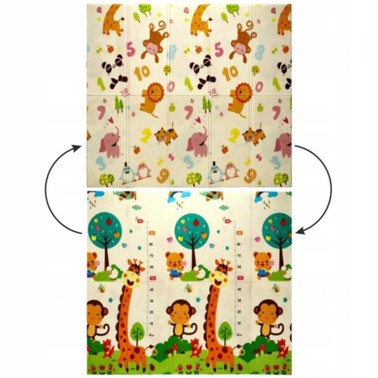 Pătură de joc reversibilă, Animale și numere, cu geantă, 180x200x1 cm