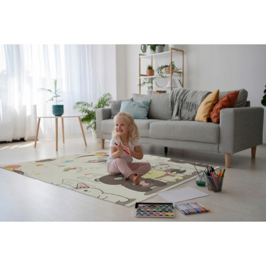 Pătură de joc reversibilă, Animale și numere, cu geantă, 180x200x1 cm