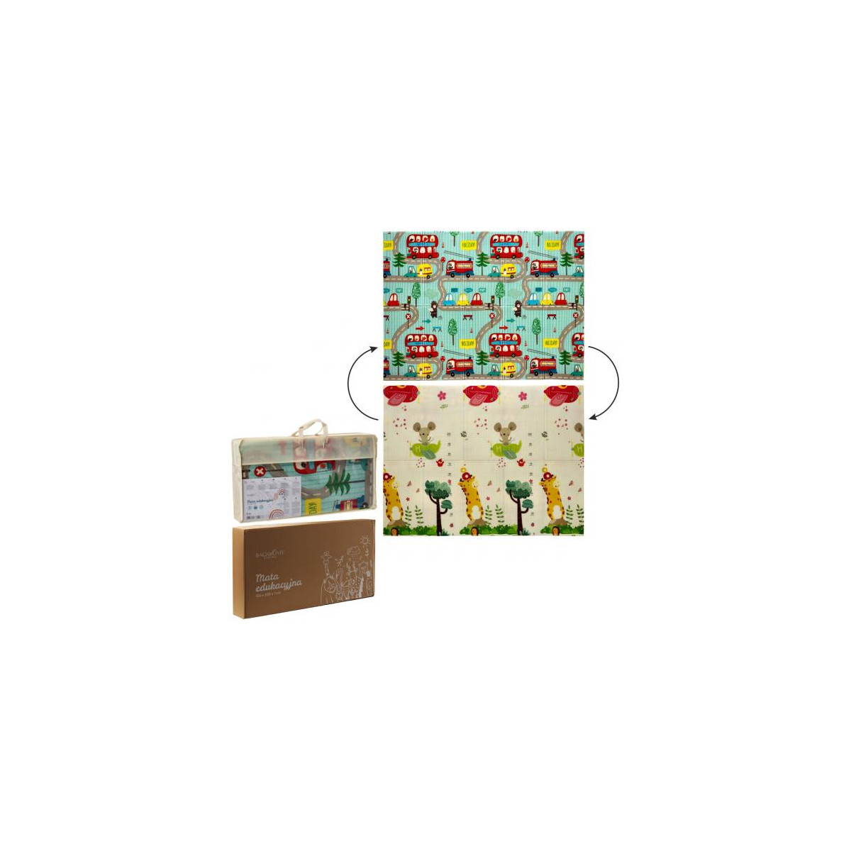 Saltea de joacă dublă, Mașini și avioane, cu geantă, 150x200x1 cm