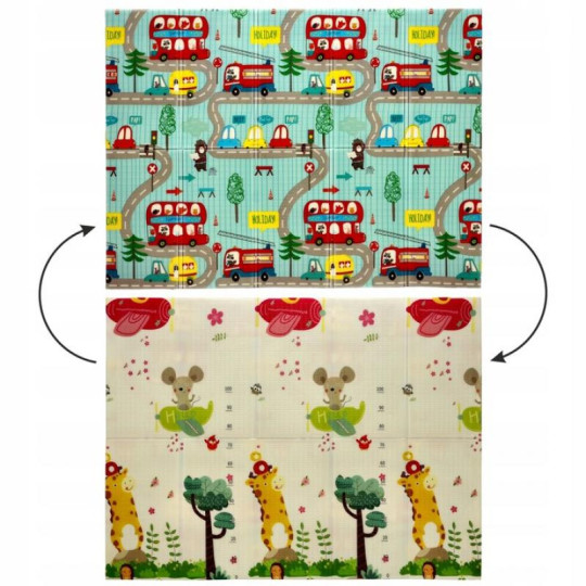 Saltea de joacă dublă, Mașini și avioane, cu geantă, 150x200x1 cm