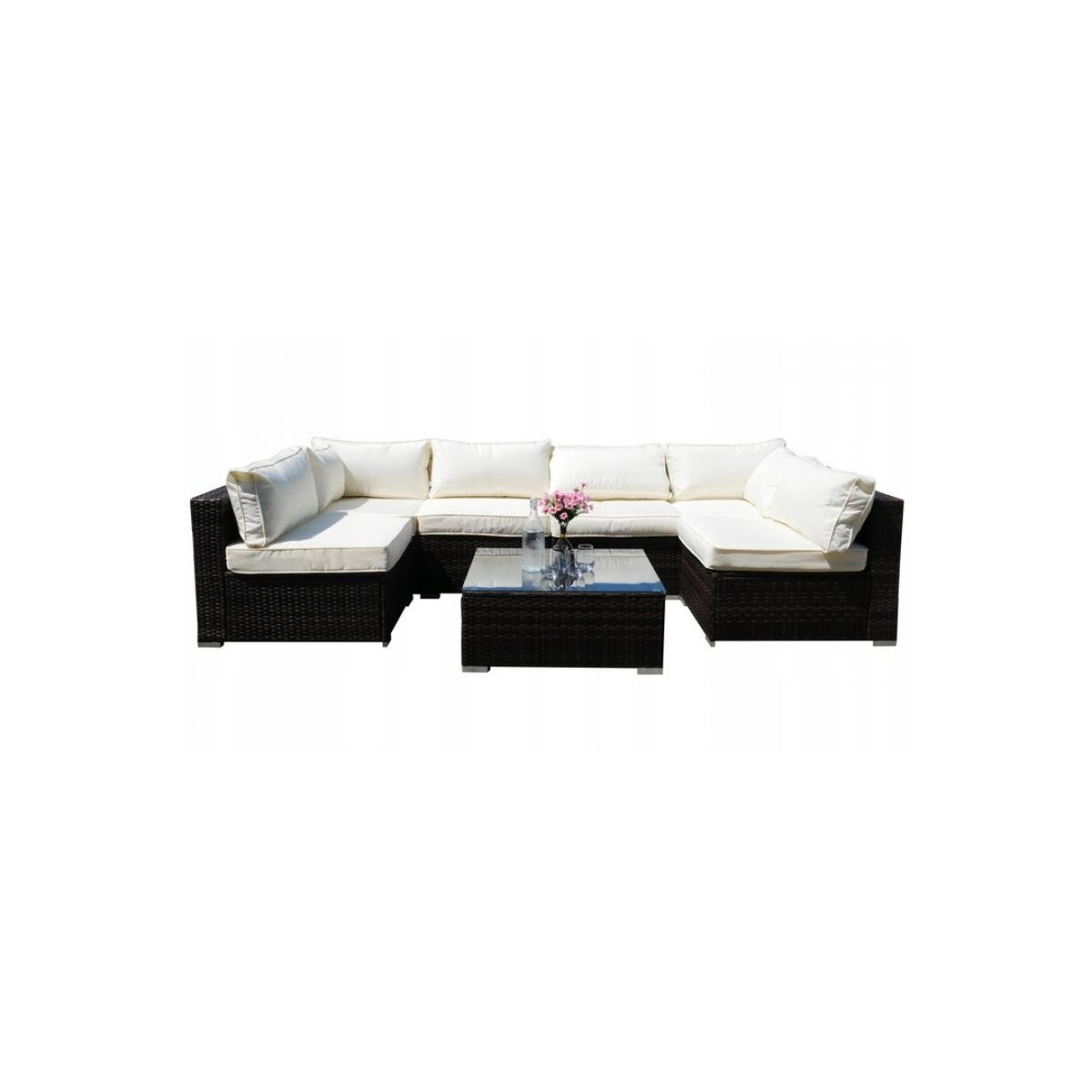 Mobilier din ratan de 7 piese de calitate, cu perne bej