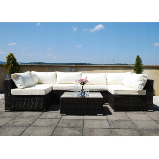 Mobilier din ratan de 7 piese de calitate, cu perne bej