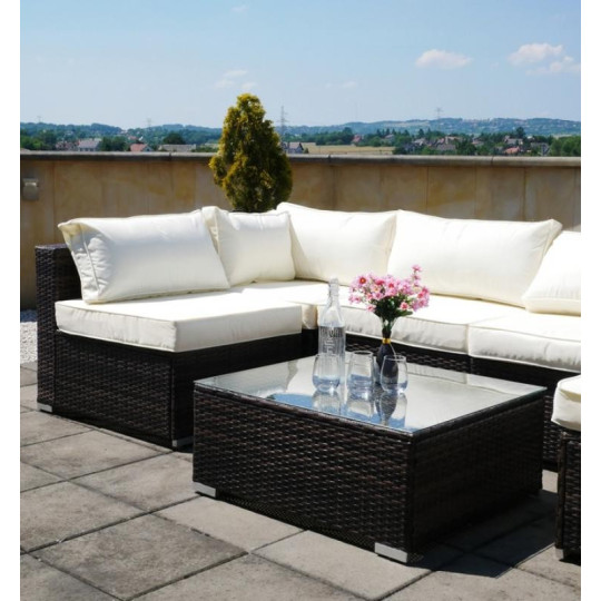 Mobilier din ratan de 7 piese de calitate, cu perne bej