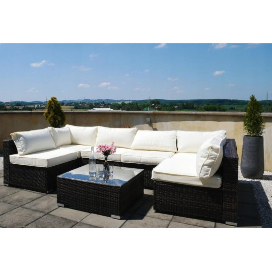 Mobilier din ratan de 7 piese de calitate, cu perne bej