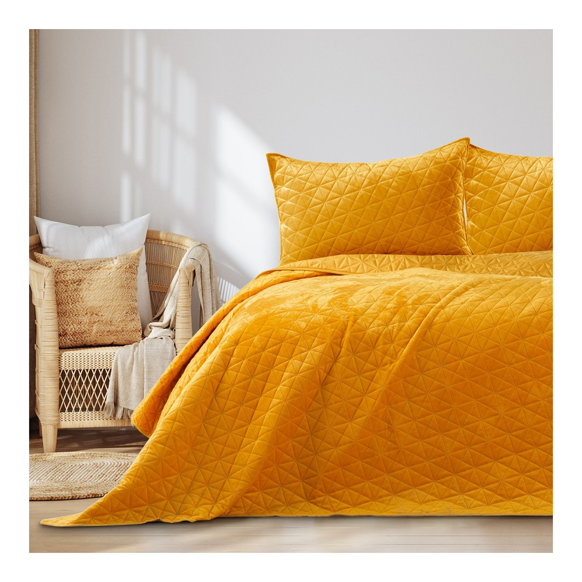 Pătură de pat LAILA, de culoare muștar, stil glamour, 170x270