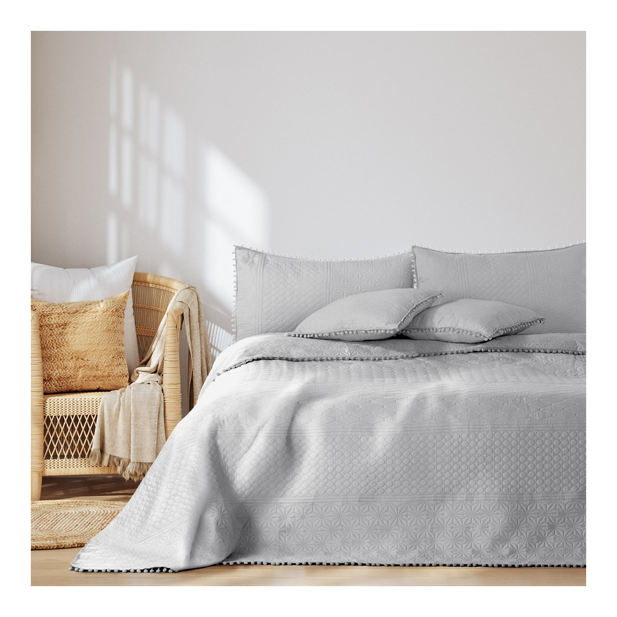 Pătură reversibilă, matlasată pentru pat, culoare gri, 240x260