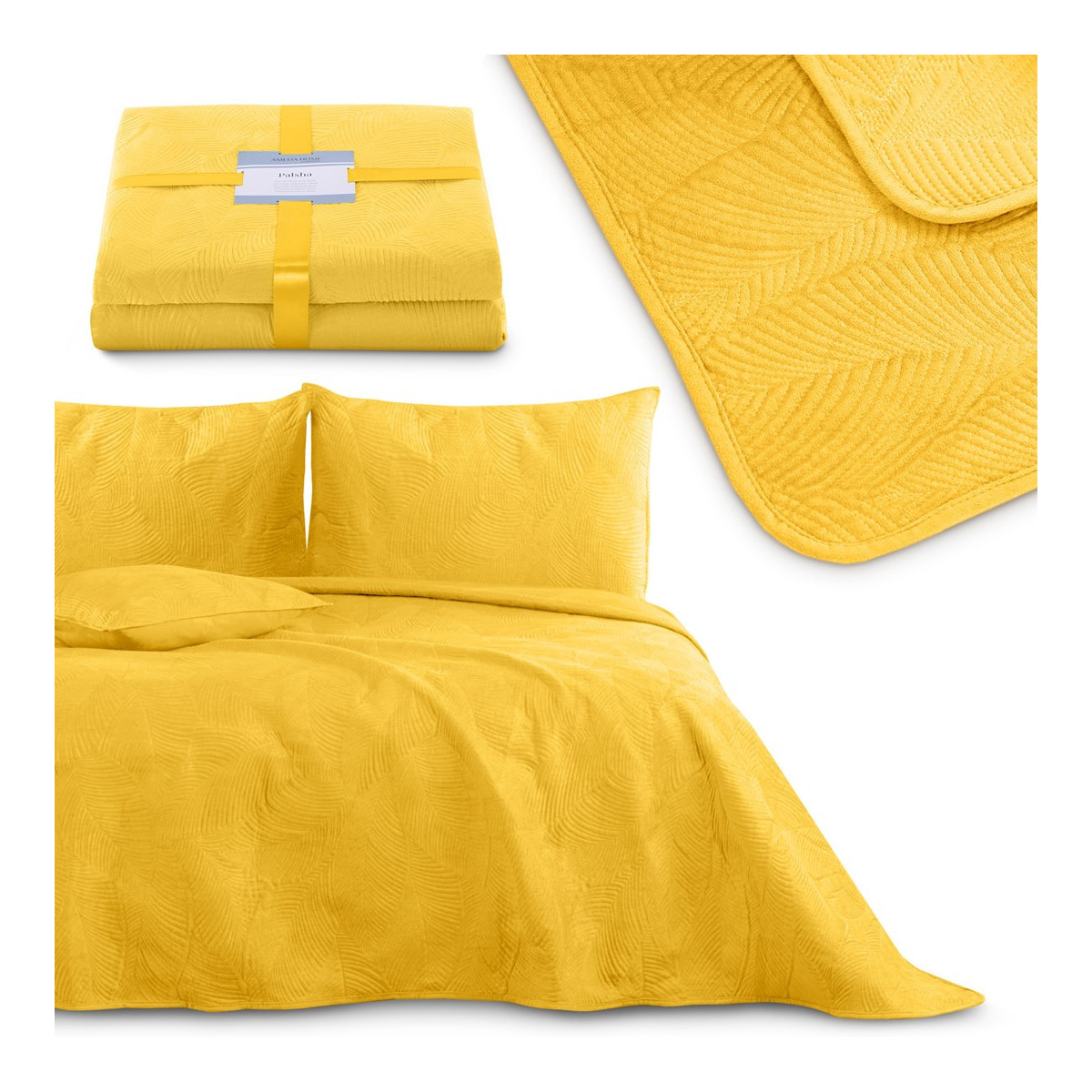 Modernă cuvertură pentru pat PALSHA, de culoare galbenă, cu dimensiunea de 200x220.