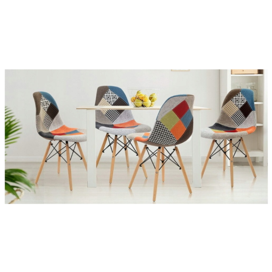 Scaun cu tapițerie patchwork în culoarea albastră