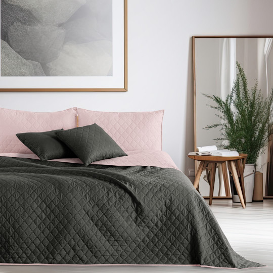 Pătură reversibilă roz-grafit AXEL, microfibră 260x280