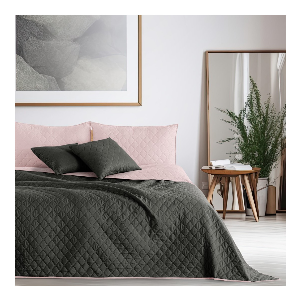 Pătură reversibilă roz-grafit AXEL, microfibră 260x280