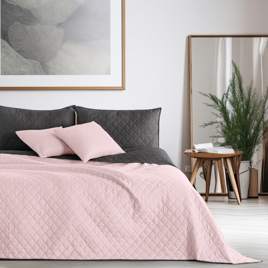 Pătură reversibilă roz-grafit AXEL, microfibră 260x280
