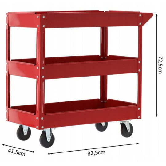 Vagon pentru unelte pe roți, de culoare roșie, 82,5 x 41,5 x 72,5 cm