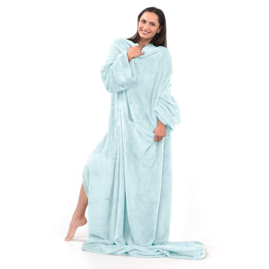 Patura de pătură LAZY cu mâneci în culoarea albastră pentru bebeluși 170x200