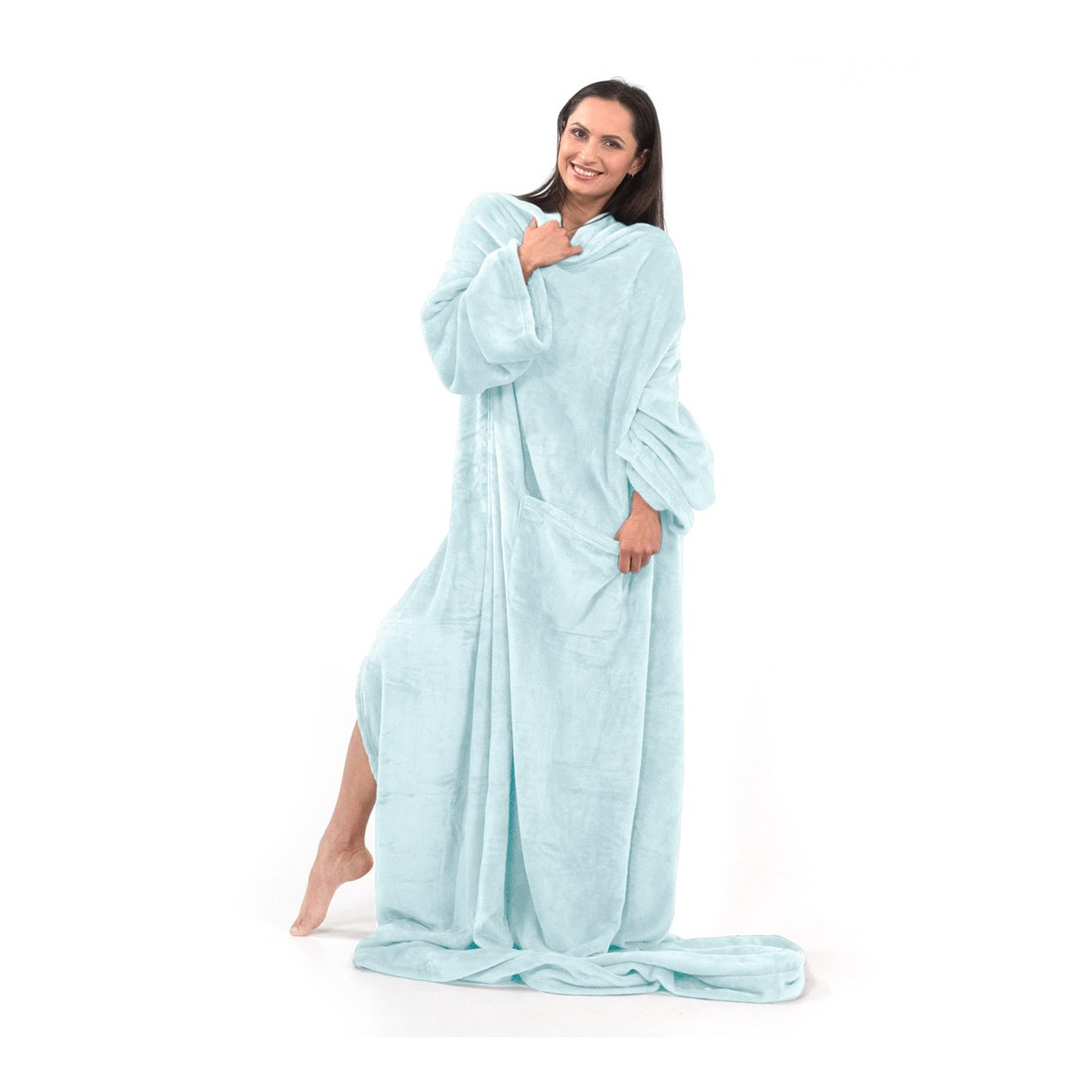 Patura de pătură LAZY cu mâneci în culoarea albastră pentru bebeluși 170x200