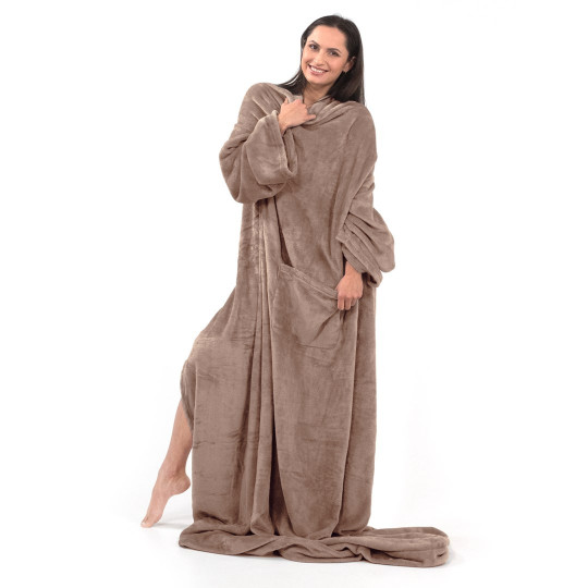 Pătură bej confortabilă LAZY cu mâneci 150x180