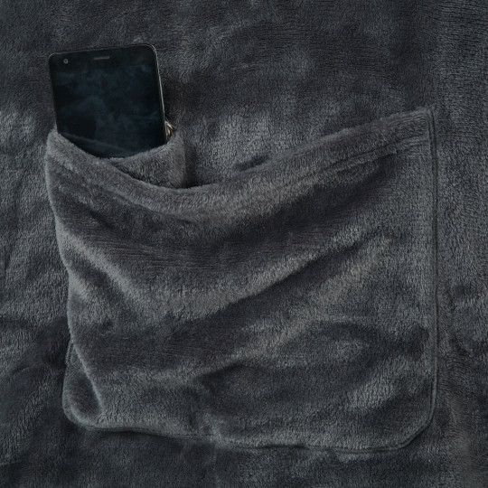 Pătura luxoasă LAZY cu mâneci și buzunar, culoare gri închis 150x180