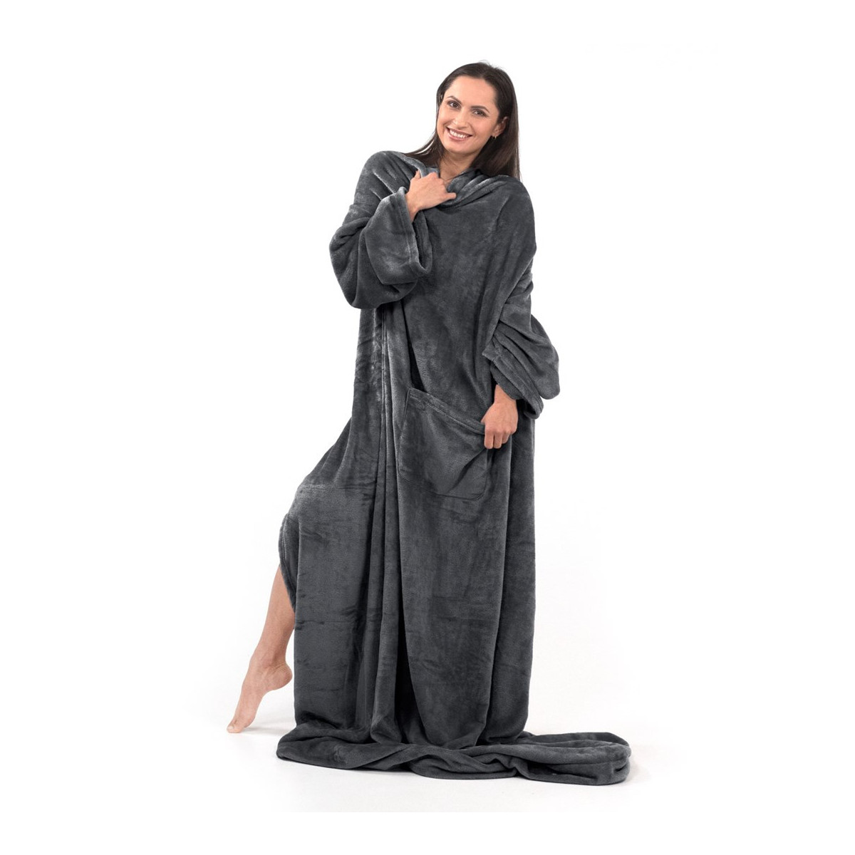 Pătură cu mâneci LAZY în culoarea gri închis 170x200