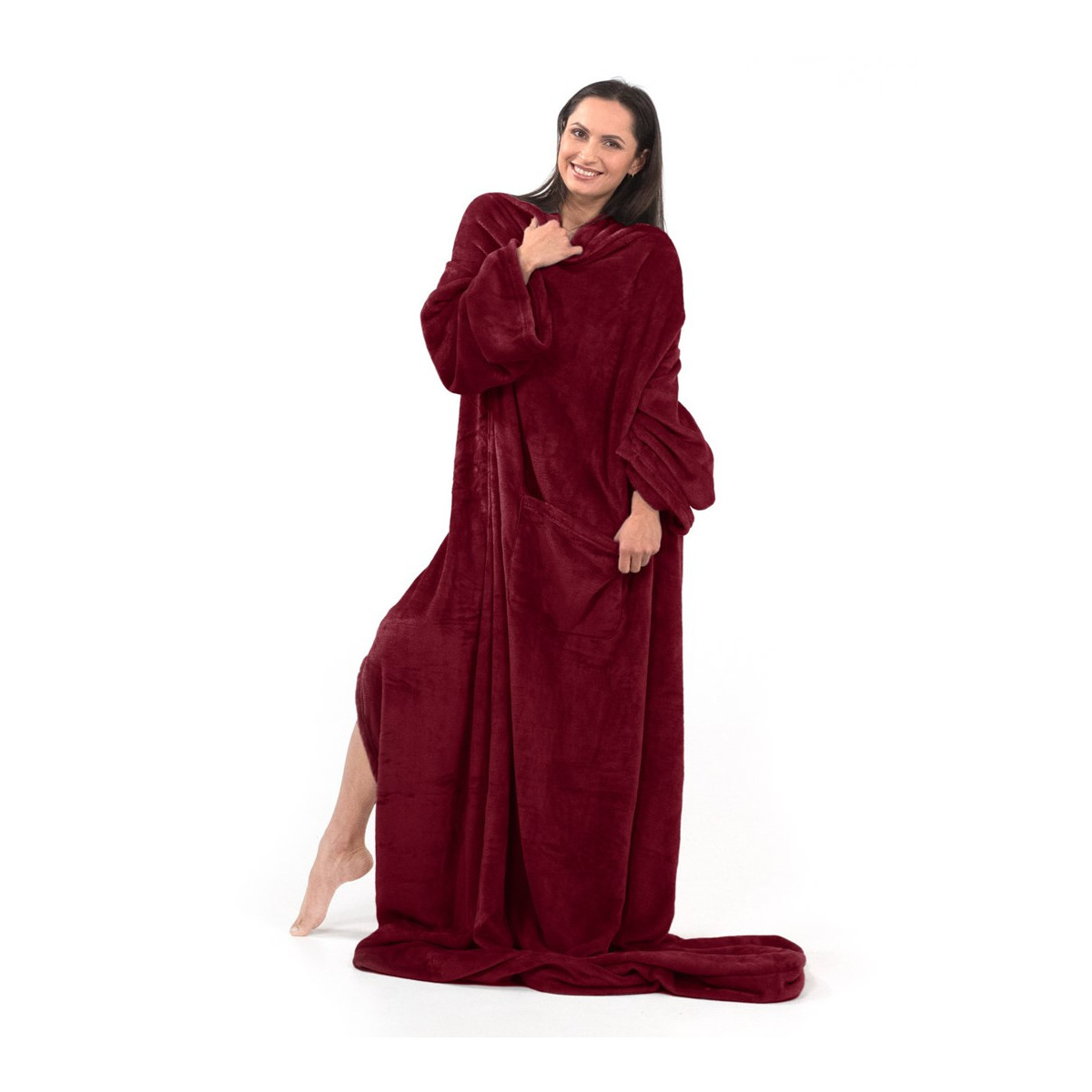 Pătură călduroasă și confortabilă cu mâneci LAZY, roșu închis, 150x180
