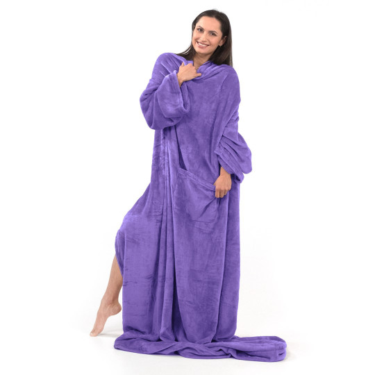 Pătura originală și confortabilă cu mâneci LAZY, culoare lila, 150x180