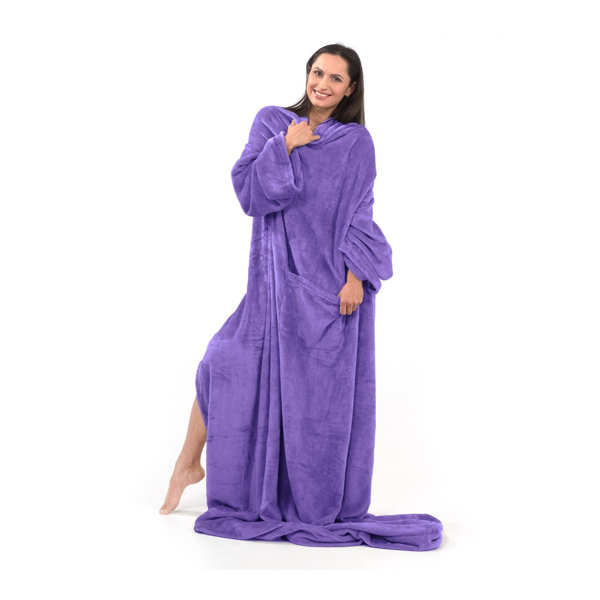 Pătura originală și confortabilă cu mâneci LAZY, culoare lila, 150x180