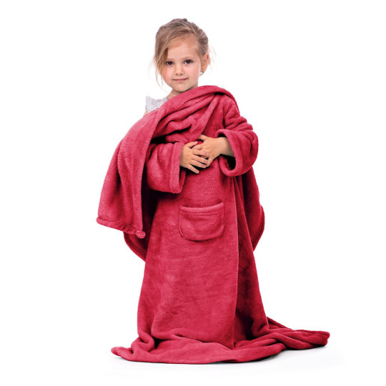 Pătură cu mâneci pentru copil în culoarea albastră 90x105 cm