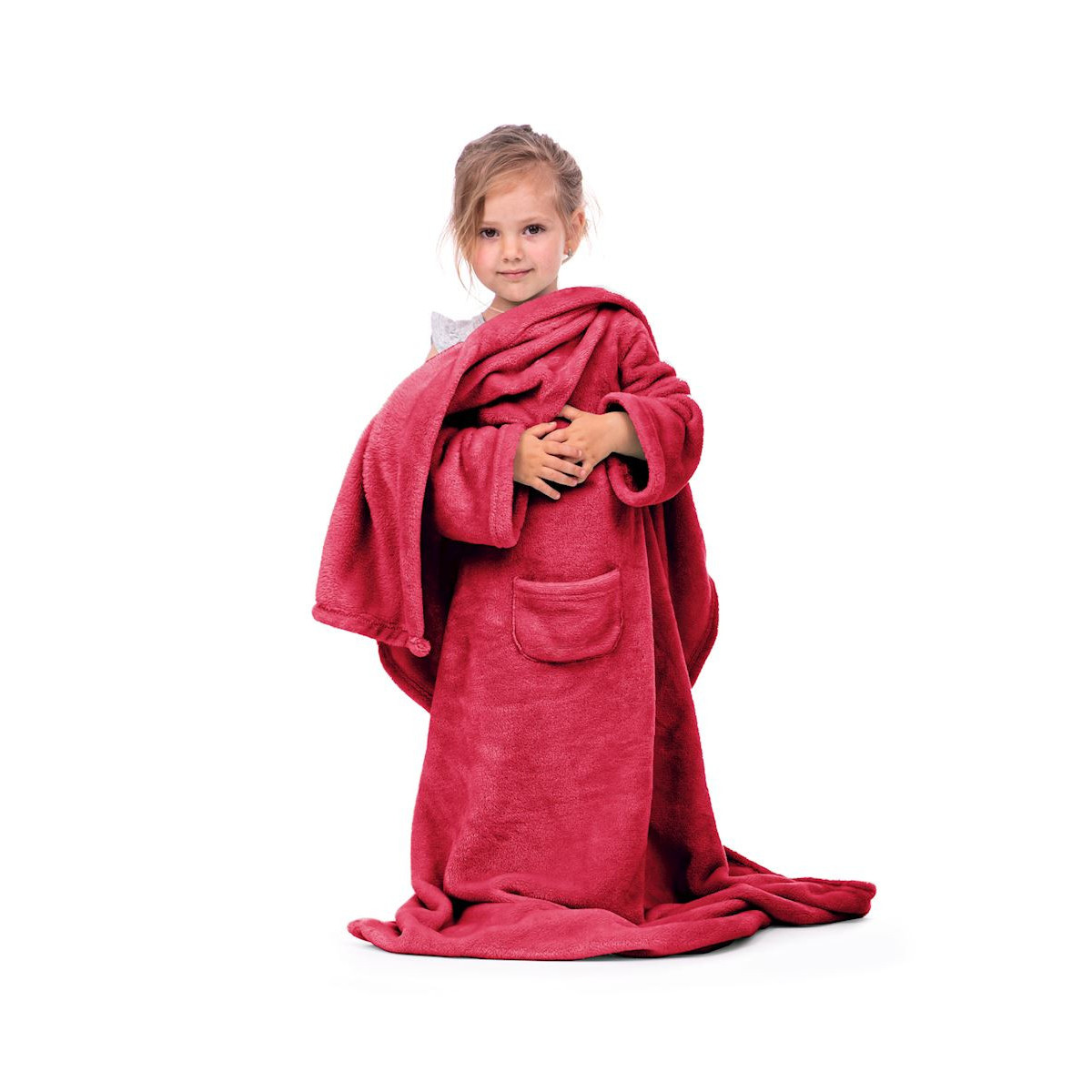 Pătură cu mâneci pentru copil în culoarea albastră 90x105 cm