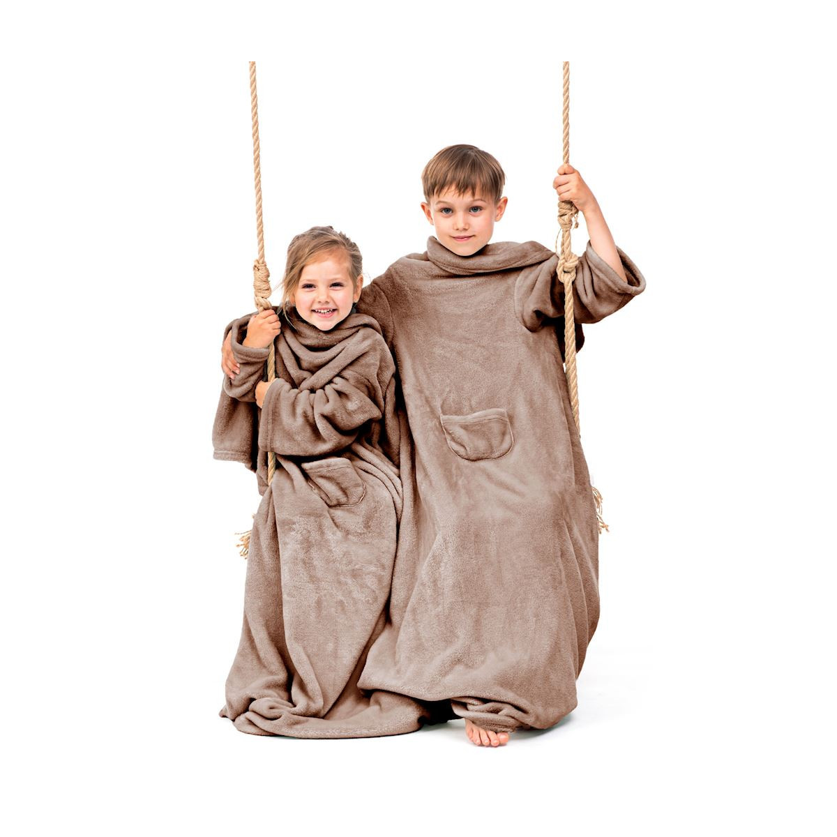 Pătură pentru copii de culoare maro cu mâneci, 90x105