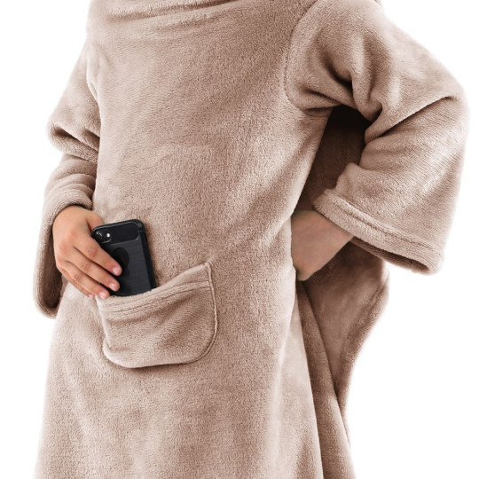 Pătură pentru copii de culoare maro cu mâneci, 90x105