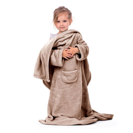 Pătură pentru copii de culoare maro cu mâneci, 90x105