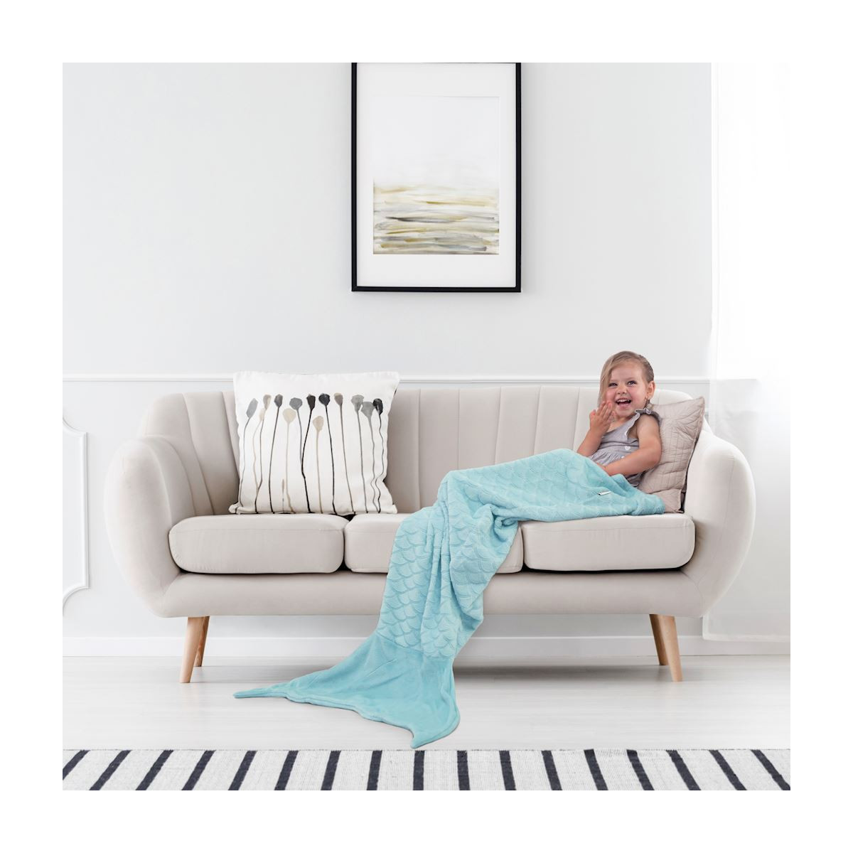 Pătura SIREN culoare albastră cu model geometraic presat 140