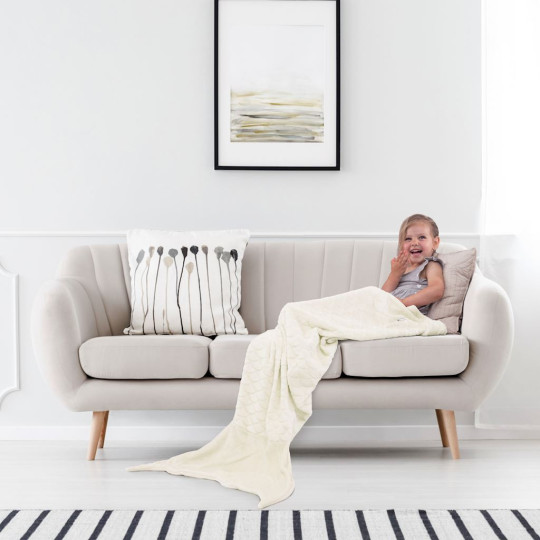 Pătură cremă călduroasă SIREN cu motiv geometric presat 140