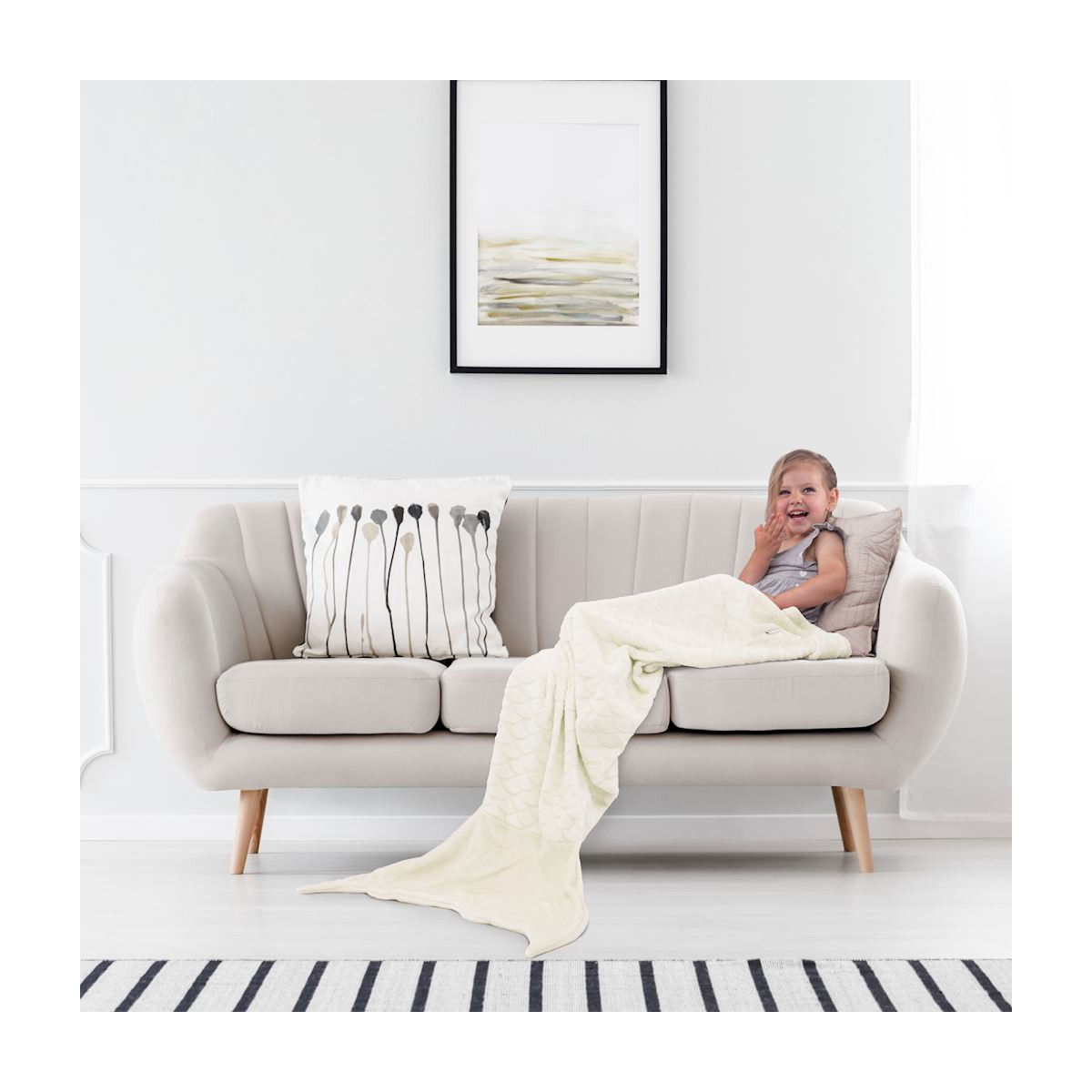 Pătură cremă călduroasă SIREN cu motiv geometric presat 140