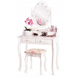 LED cosmetic vanity table with mirror, drawers, and stool