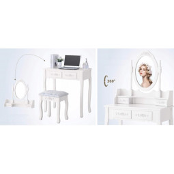 LED cosmetic vanity table with mirror, drawers, and stool