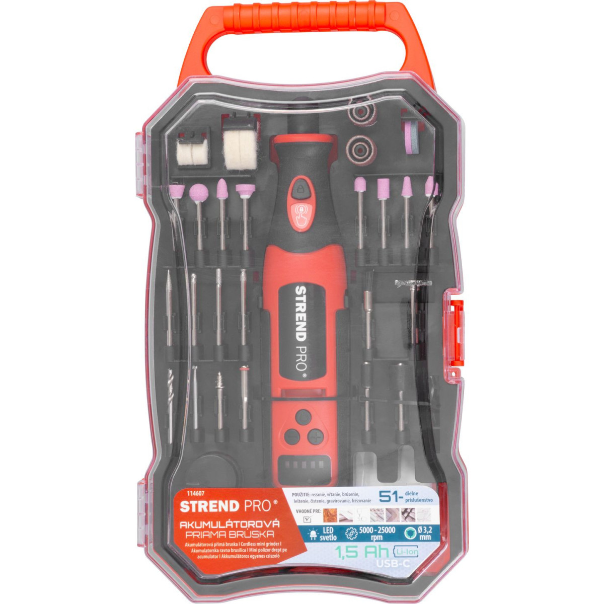 Mini brat bruscă, găurire și șlefuire cu accesorii, 8 V, 1500 mAh