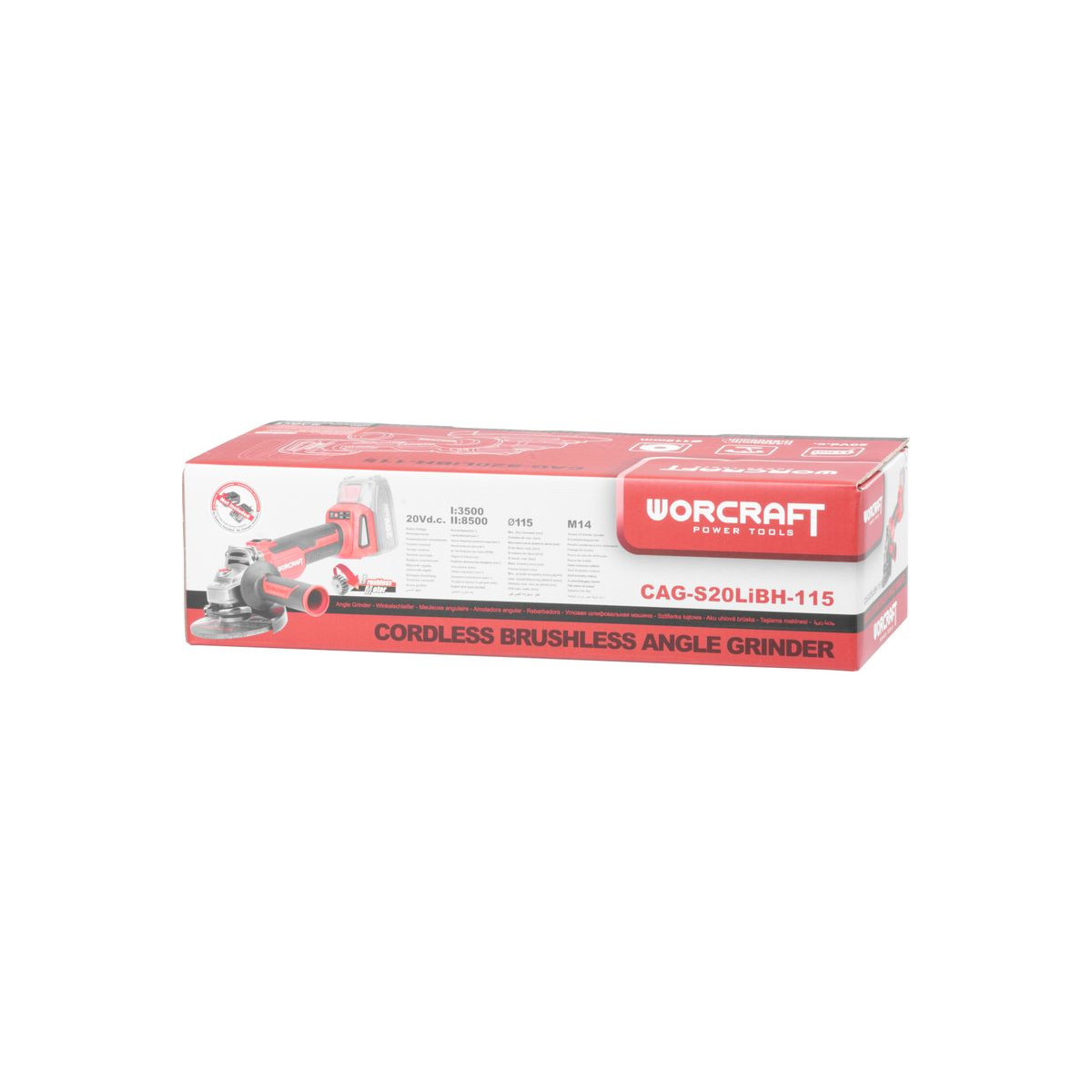 Brusca fără carbon Worcraft CAG-S20LiBS-125 ShareSYS, 125 mm, unghiulară, cu reglaj al turației, 20V Li-ion