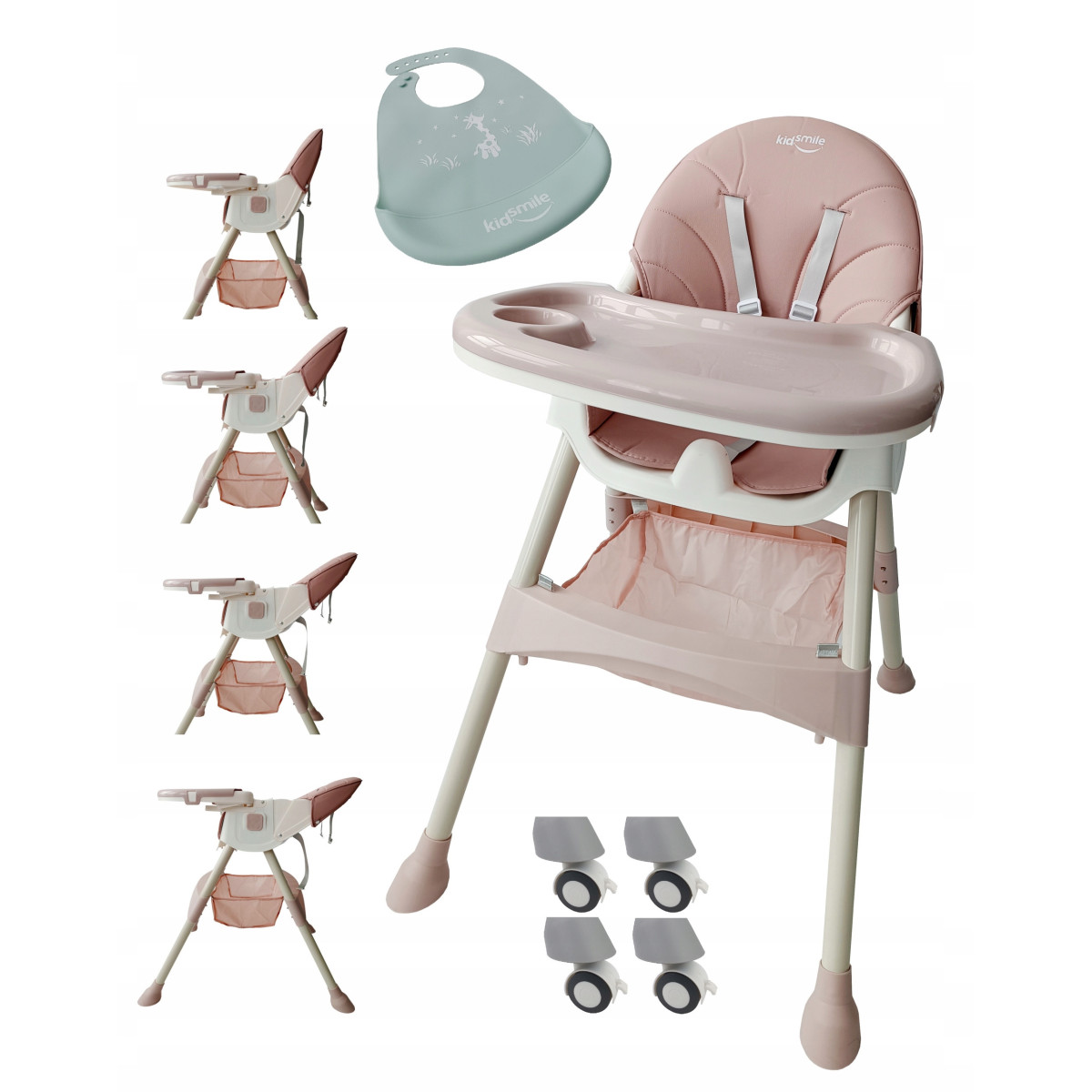 Scaun pentru hrănirea copiilor, de culoare roz, 4 în 1