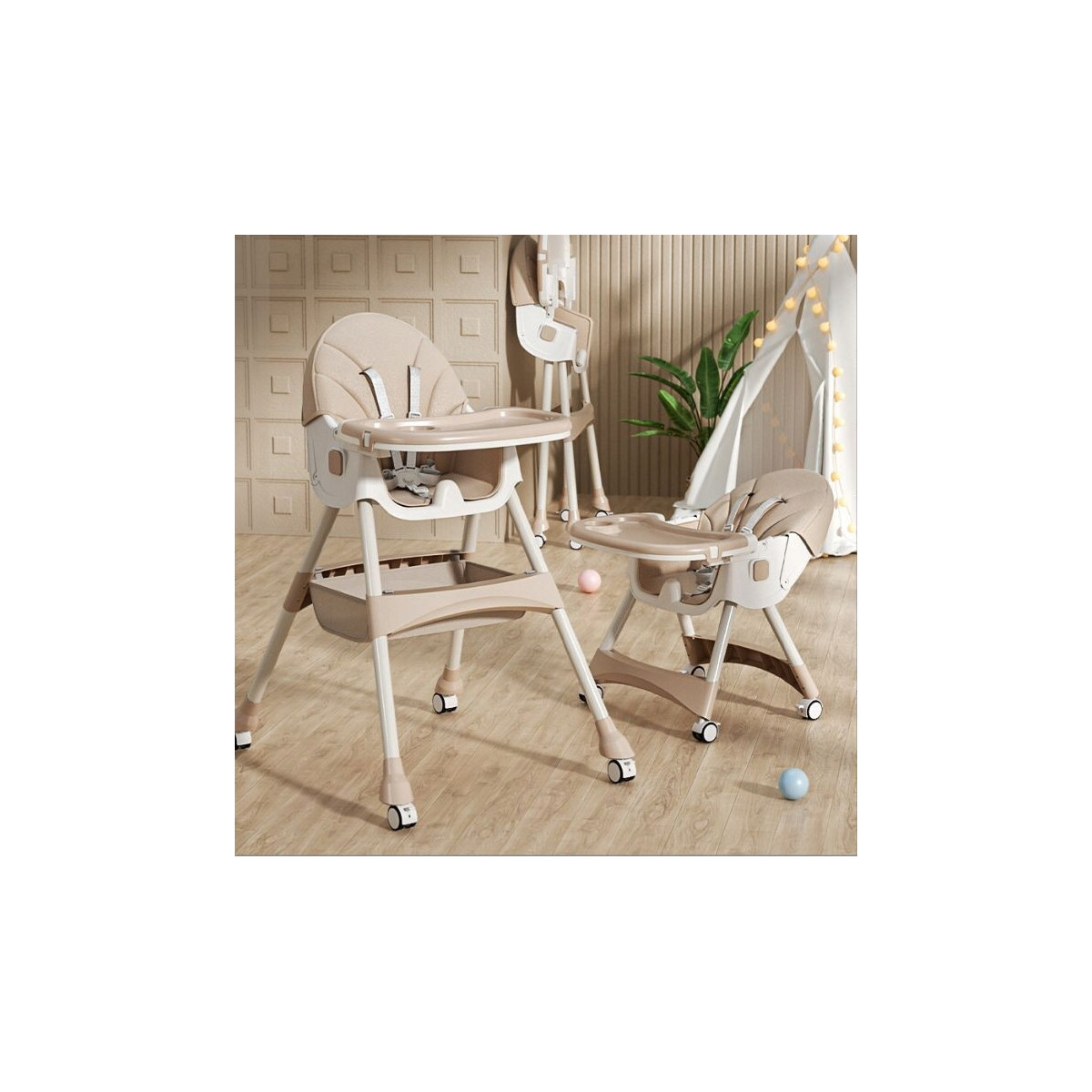 Scaun pentru hrănirea copiilor, de culoare roz, 4 în 1