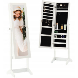 Cutie mare pentru bijuterii cu oglindă, de culoare albă 41,5 x 35,5 x 147 cm