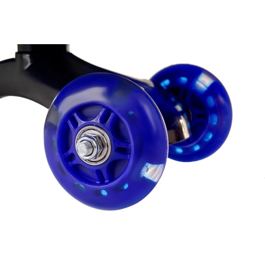 Mașinu auto electrică pentru copii de culoare albastră cu roți colorate LED.