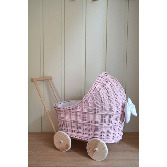 Cărucior mic pentru păpuși de culoare roz
