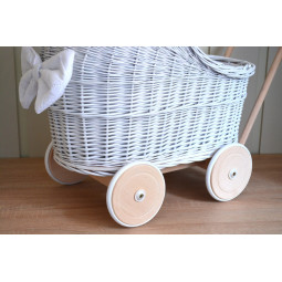 Cărucioare din nuiele pentru copii, albe, cu roți din cauciuc