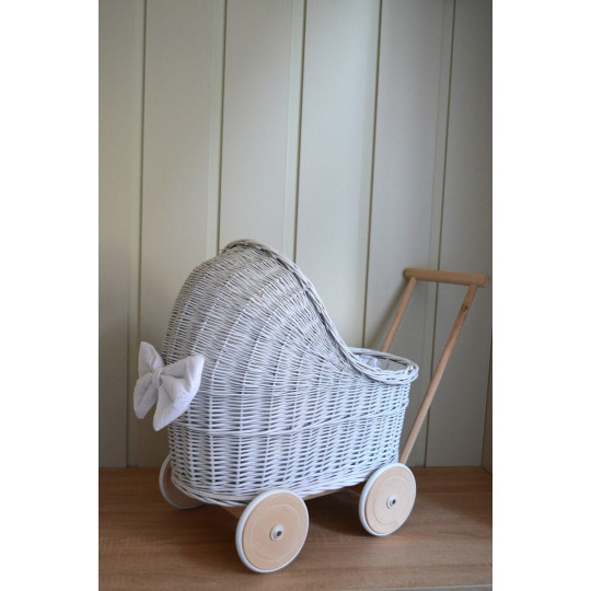 Cărucioare din nuiele pentru copii, albe, cu roți din cauciuc