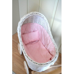 Cărucior pentru păpuși din nuiele, de culoare albă