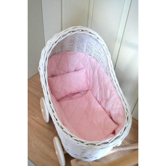 Cărucior pentru păpuși din nuiele, de culoare albă