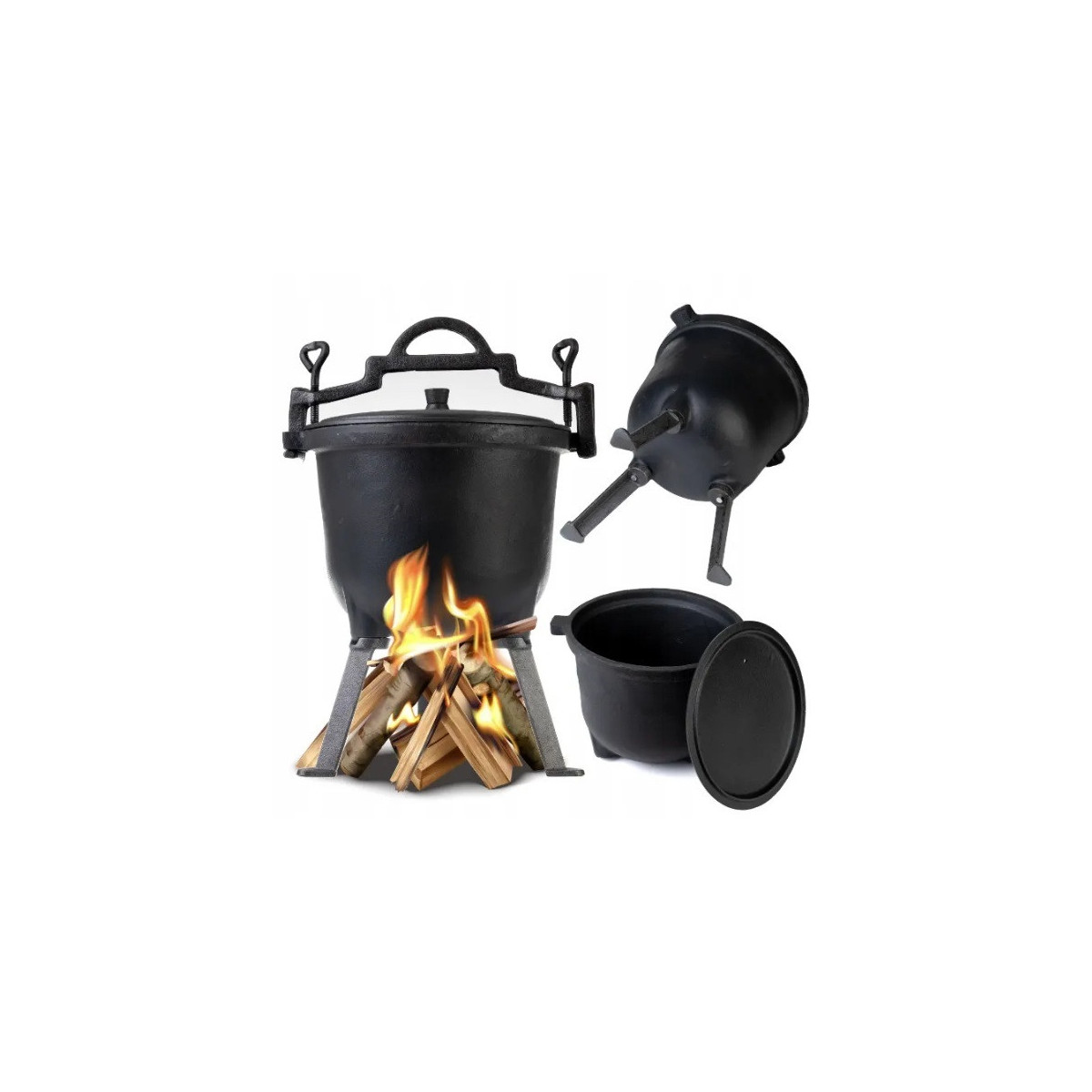 Practică oala de fontă pentru foc deschis sau grătar de 8L.