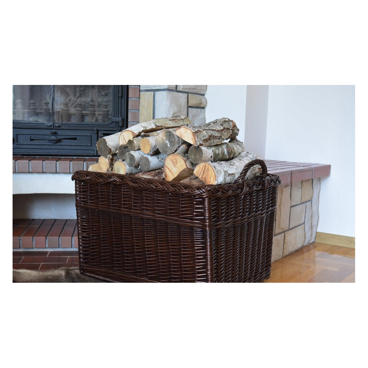 Coș pentru lemne pentru șemineu în culoarea maro, 55x40x40 cm