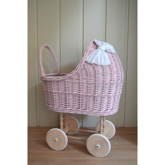 Cărucior roz pentru fetițe, cu fundiță albă