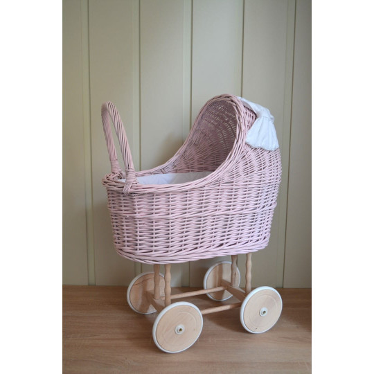 Cărucior roz pentru fetițe, cu fundiță albă