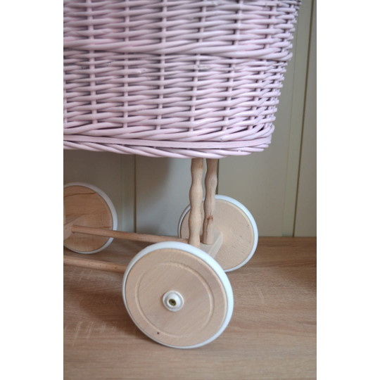 Cărucior roz pentru fetițe, cu fundiță albă
